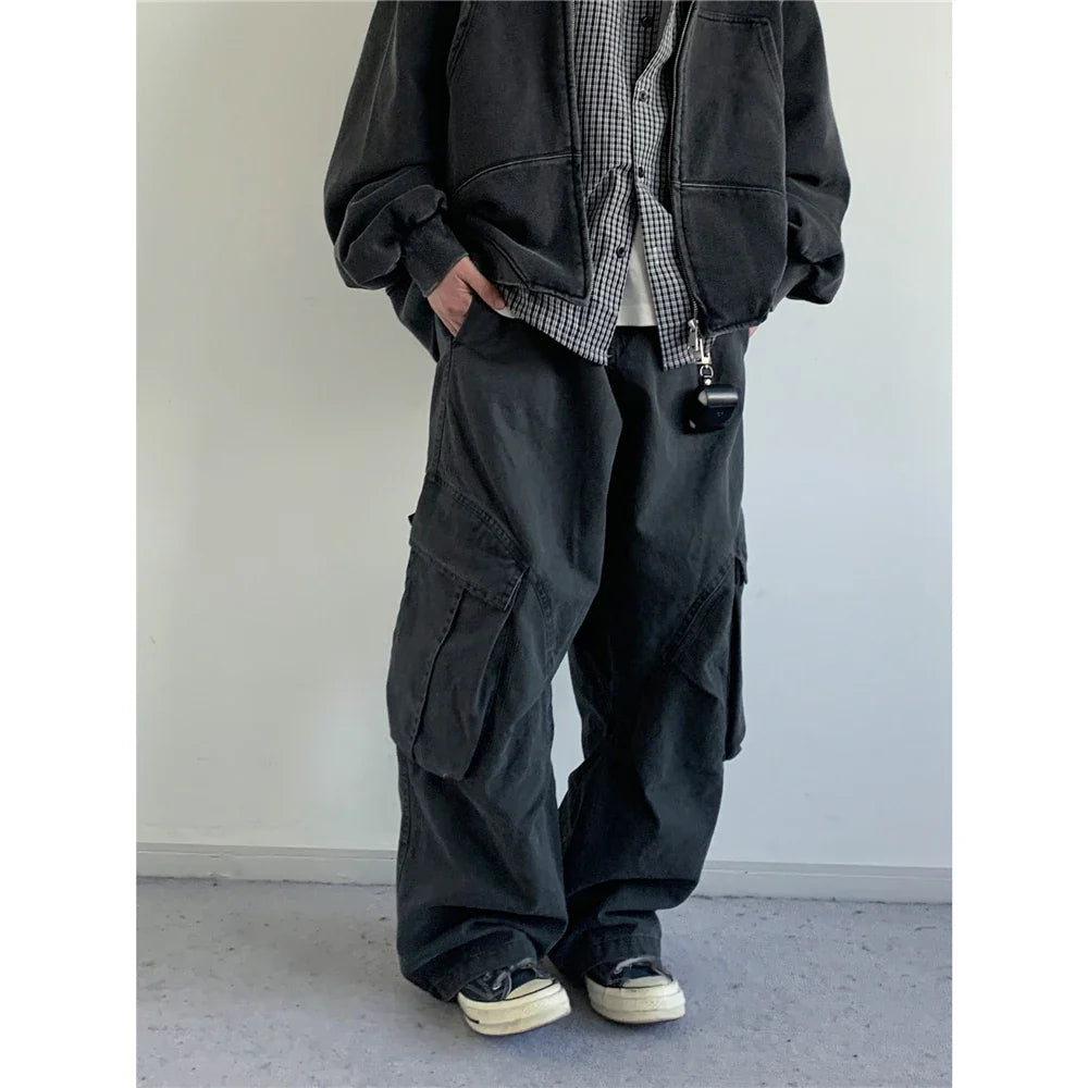 Vintage Streetwear Multi Pocket Cargo Pants Unisex Loose Straight Fit High Quality Trendy Japanese Style Trousers For Men Women