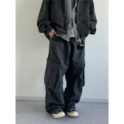 Vintage Streetwear Multi Pocket Cargo Pants Unisex Loose Straight Fit High Quality Trendy Japanese Style Trousers For Men Women