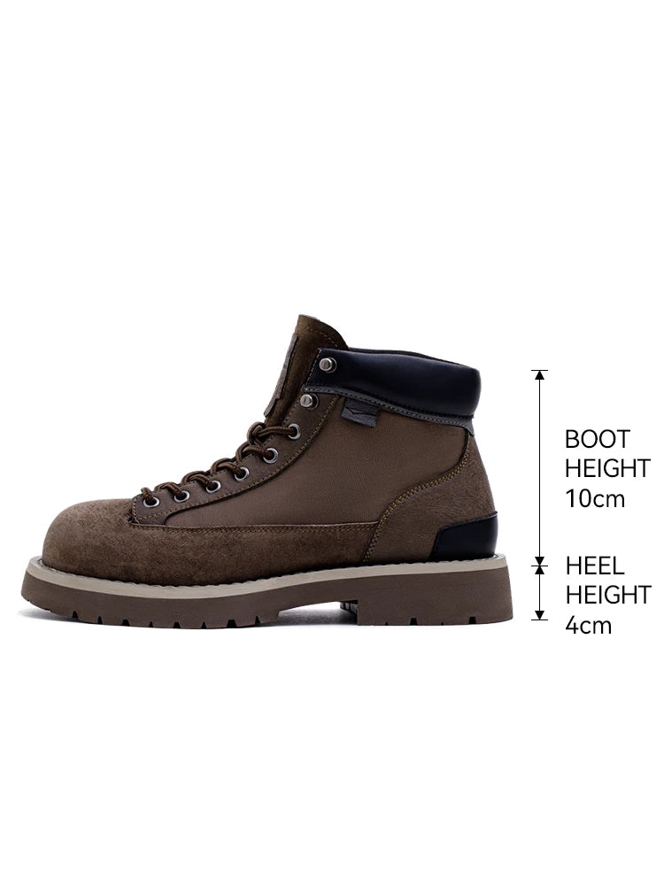 Maden Men's Vintage Splice Suede Work Boots Chunky Sole Round Toe Combat Boots Lace-Up Ankle Boots for Desert Hiking & Casual