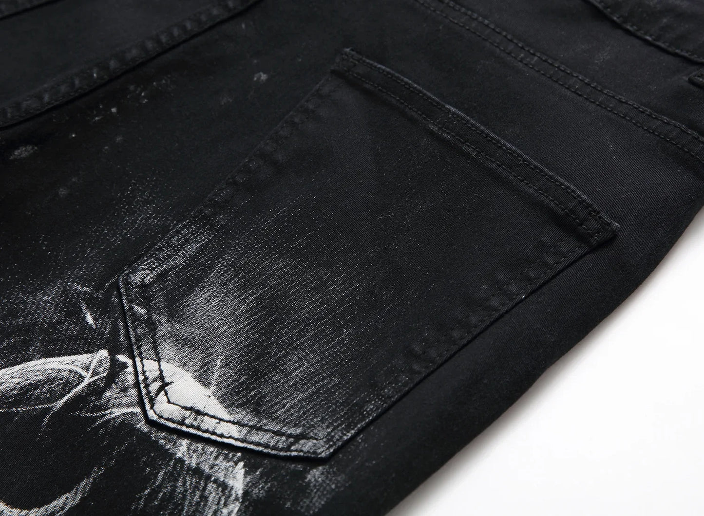 2026 Men's Blue 3D Printing Jeans, Black Wolf Pattern Printed Punk Straight Cotton Casual Print Denim Pants Asian Size 28-42