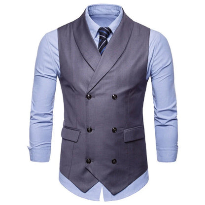 Men Vest White Solid Double Button With Lapel Waistcoat For Wedding Banquet Prom Business Office Work Casual Daily Men Suit Vest