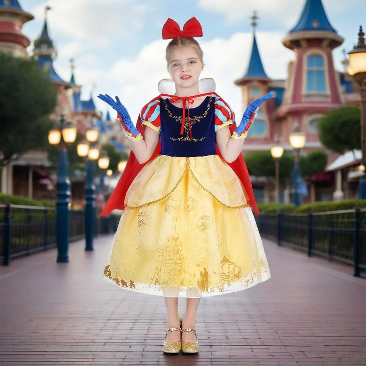 Deluxe Snow White Gown Set with Accessories Princess Costume Fairy Cosplay for Girls Kids Toddler Carnival Party Vestido