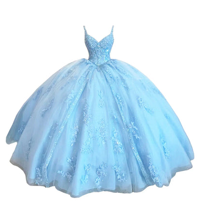 Women's Sweetheart Quinceanera Dresses Ball Gown Spaghetti Straps Applique Sweet 16 Dresses for Teens