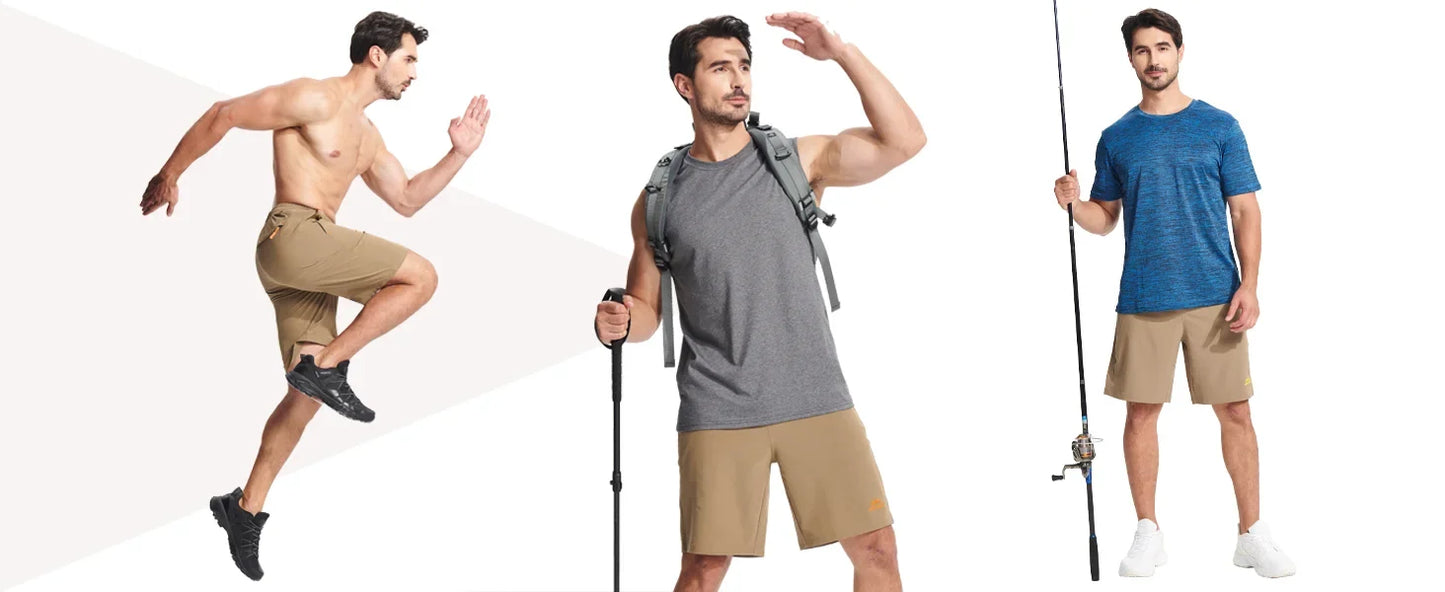 Quick Dry Athletic Shorts with Zipper Pockets Men's Summer Running Shorts Gym Training Workout Fitness Hiking Shorts