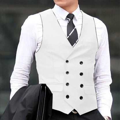 Men Vest Black Solid Double Breasted Waistcoat For Wedding Business Casual Banquet Formal Occasions Work Men Suit Vest