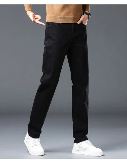 Men's New Stretch Straight Jeans Business Versatile Trendy Youth Casual Regular Long Pants for Spring Autumn Male Denim Trousers