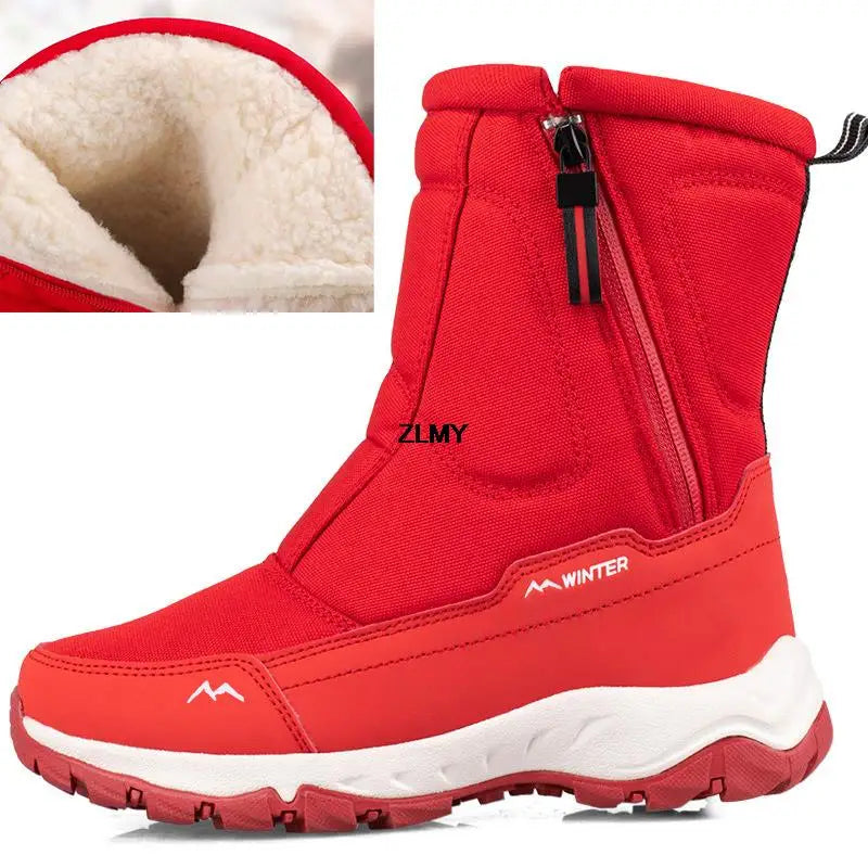 Waterproof Men Women Snow Boots High Top Ankle Winter Boots Platform Warm Plush Man Cutton Shoes Outdoor Non-slip Snowboots Male