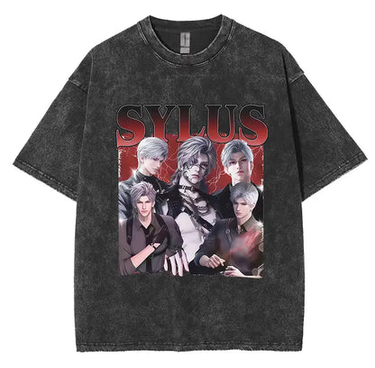 Sylus Love and Deepspace Vintage Washed T Shirts Girl Dinner Summer Harajuku Graphic T-Shirt Men's Women Oversized Cotton Tshirt