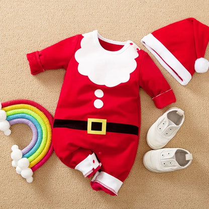 Prowow 0-18M Baby Christmas Costume Cartoon Deer Jumpsuit With Santa Hat Christmas Baby Romper For Newborn New Year Costume