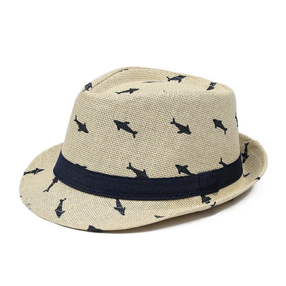 2026 Men's Breathable Straw Fedora Hat with Tropical Print UV Protection Beach Vacation Casual Jazz Cap for Summer