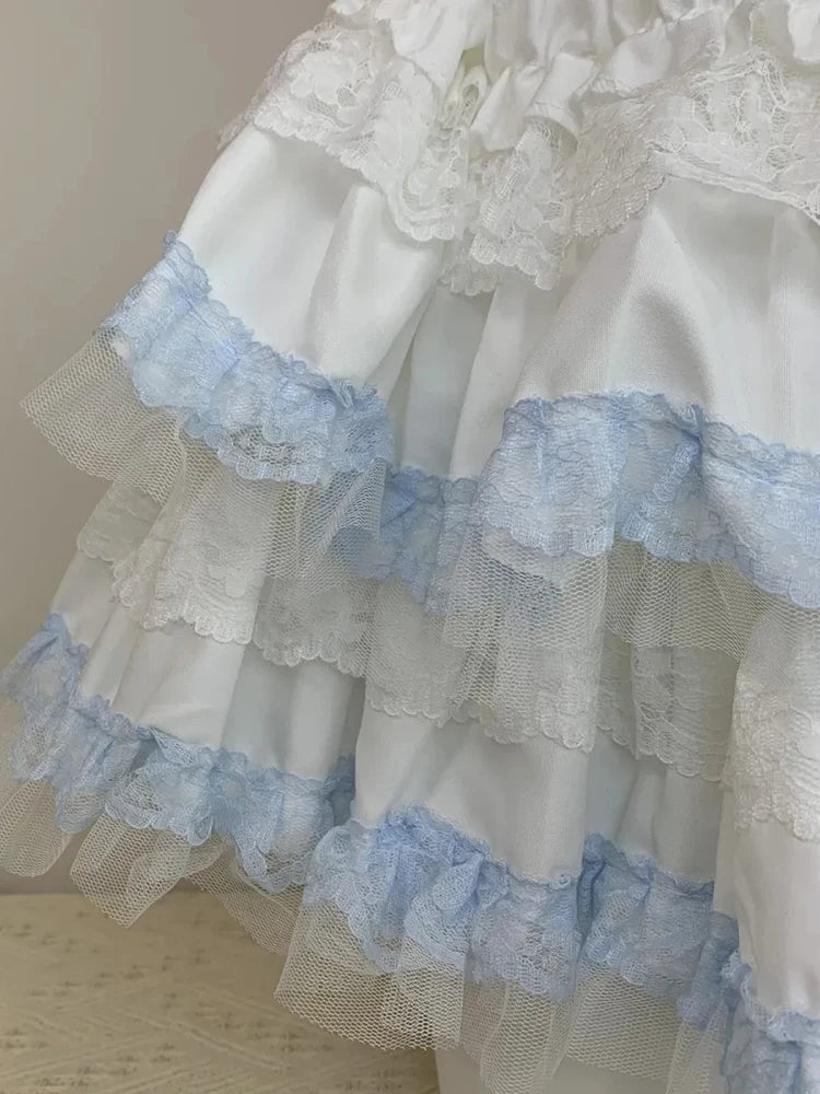 Lolita Sweet Cake Skirts Women Slim Lace Patchwork Sexy Mini Ball Gown Skirts Kawaii Casual Japan Cute Summer A Line Skirt