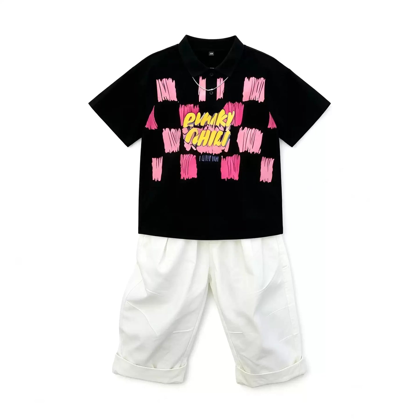 Summer Boys Cotton Stylish Graffiti Alphabet Shirt Top+Plain Wide-Leg Pant Set School Kids 2PCS Tracksuit Children Outfit 7-16Yr