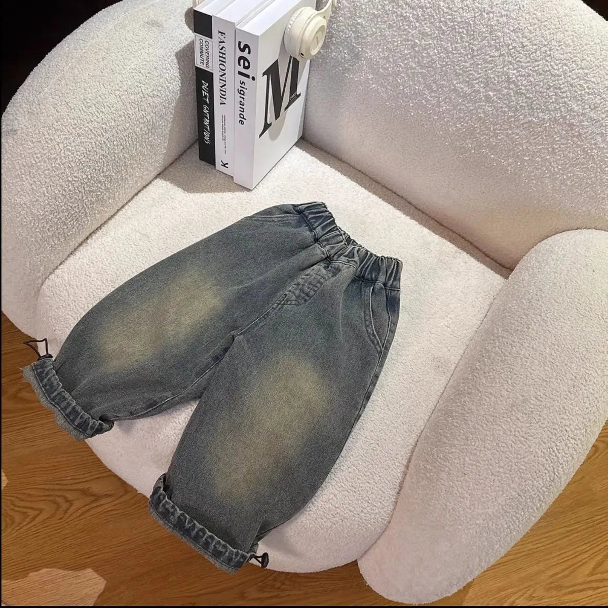 High Quality Retro Color Children's Denim Suit Boy Spring Autumn New Girl's Suit Hoodie Denim Coat+ Pant Casual 2pcs Set Outfits