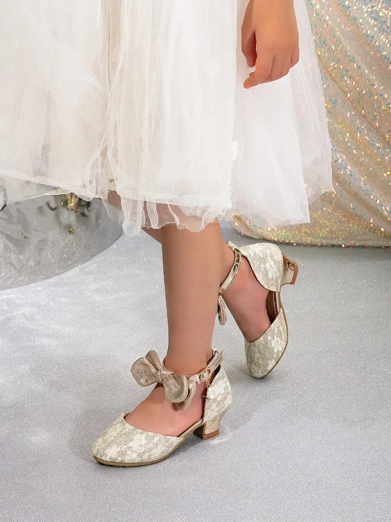 New Children High Heels Ankle-strap Bowknot Girl Princess Dress Sandals Sweet Wedding Party Versatile Kids Fashion Catwalk Shoes