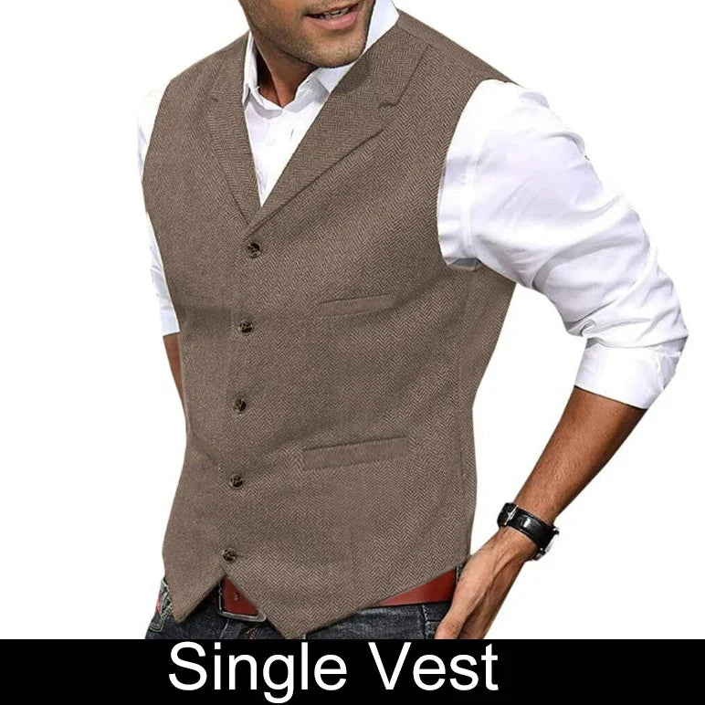 Business Suit Vest Man British Retro V-neck Male Vest Slim Solid Color Single-breasted Workwear Casual Men Waistcoat