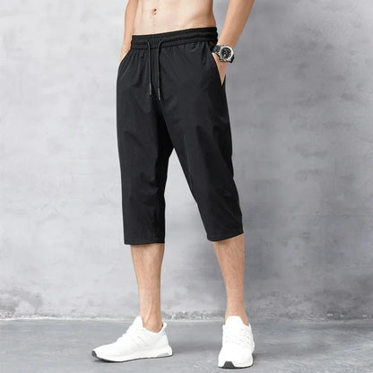 Men's Shorts Summer Breeches 2024 Thin Nylon 3/4 Length Trousers Male Bermuda Board Quick Drying Beach Black Men's Long Shorts