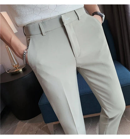 High Quality British Style Business Casual Pants Men's Spring Summer Solid Color Slim Fit Formal Wear Suit Pants Men Clothing