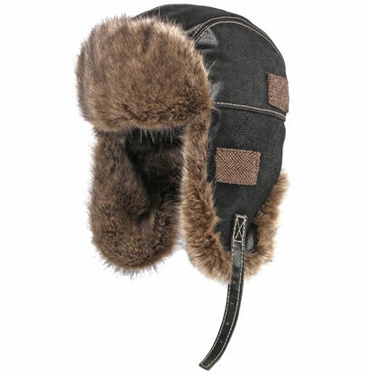 Bomber Hat New Thick Warm Men Women Russian Fur Hat Male Windproof PU Leather Ski Trapper Earflap Cap Winter Hat Ushanka