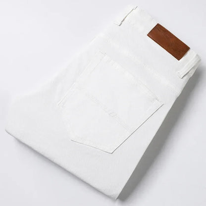 White Jeans Men's Fashion Straight Elastic Cotton Denim Pants Spring Autumn All-match Business Casual Trousers Male Clothes