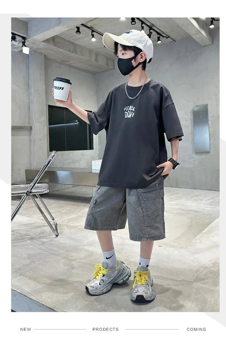 Fashion Kids Designer Summer Clothing Set for Tween Boy High Street Outfits Children New Arrival 2 Pieces Tracksuit Clothes Suit