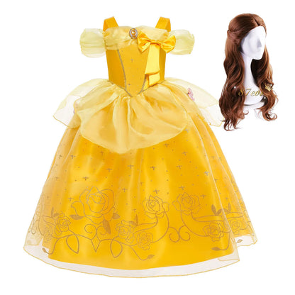 2026 Kid England Style Belle Deluxe Princess Costume Carnival Apparel Birthday Party Carnival Beauty and Beast Cosplay Dress