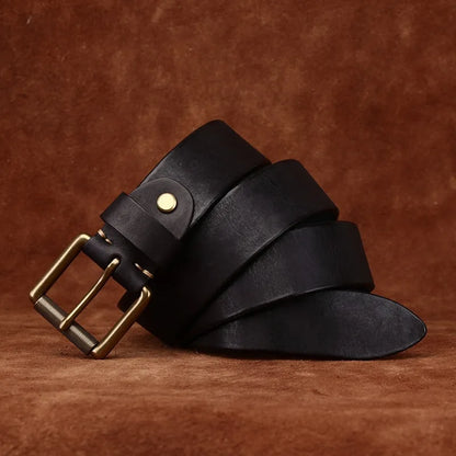 3.8CM Genuine Leather Belt Men Luxury Strap Male Fashion Pure Cowhide Copper Buckle Wild Classic Retro Pin Buckle High Quality