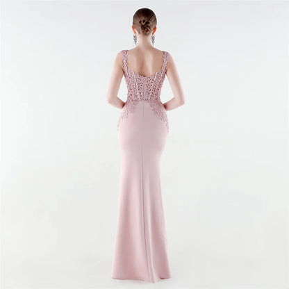 10 Colors Women's Sexy Slit Evening Dress with Appliques Soft Satin Wedding Party Dresses Prom Gowns robe de soiree