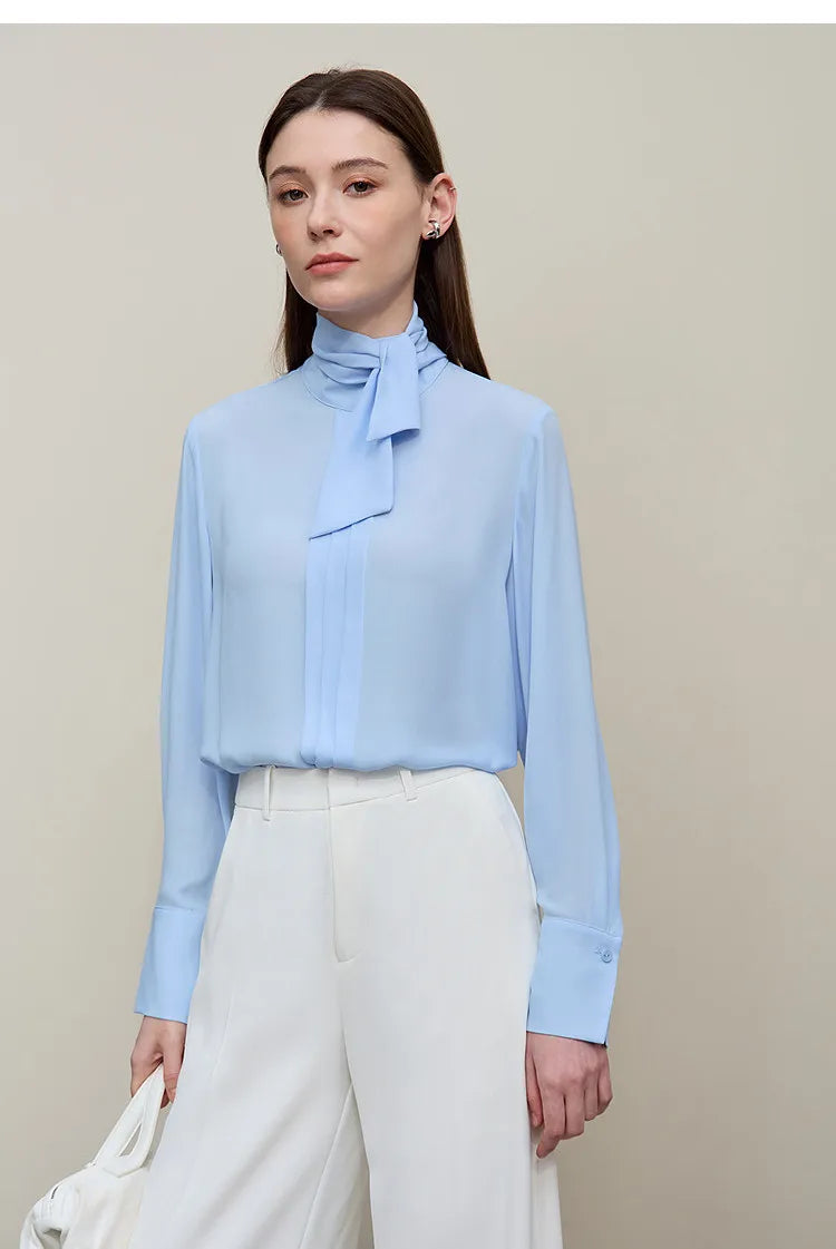 Women's Chiffon Blouse 2026 Autumn New Tie Neck Elegant Office Top French Style Stand Collar Flowy Shirt for Women 12641131