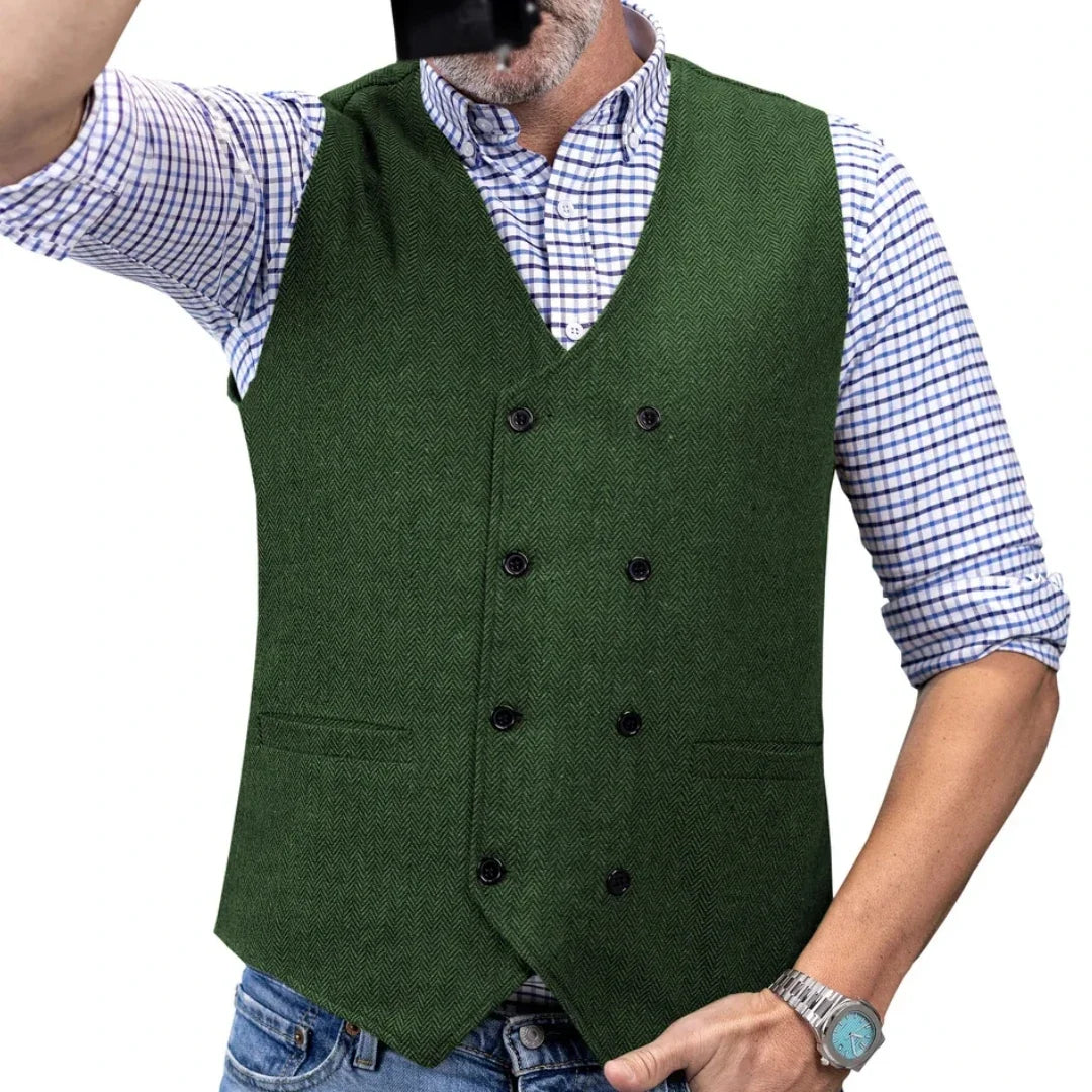 Men Vest Brown Herringbone Double Button Waistcoat For Wedding Birthday Banquet Party Business Office Work Men Suit Vest