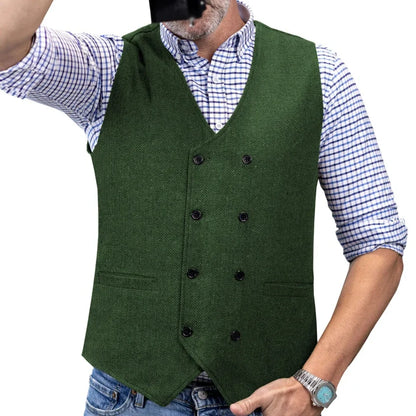 Men Vest Brown Herringbone Double Button Waistcoat For Wedding Birthday Banquet Party Business Office Work Men Suit Vest