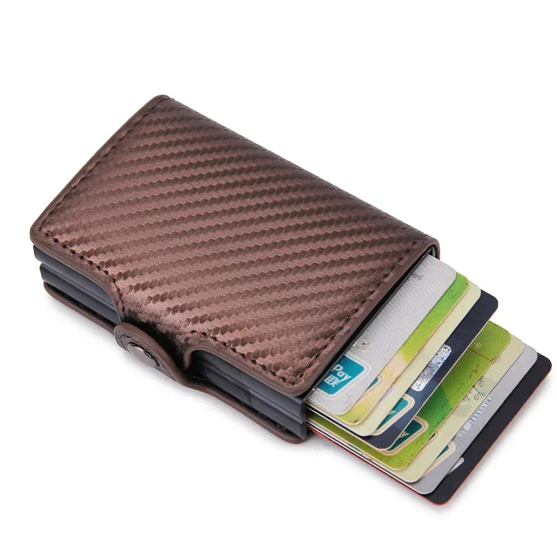 DIENQI-Carbon Credit Card Holder Men Wallet RFID PU Leather Metal Hasp Wallet Male Purse Minimalist Gifts for Men Carteiras