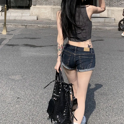 Summer New Women Y2K Denim Shorts Korean Streetwear Low Waist Elastic Slim Fit Hot Pants Female Sexy Hip Wrapping Short Jeans