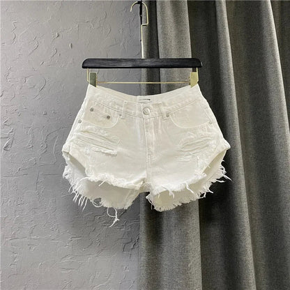Sexy Low-waisted Denim Shorts 2026 New Summer Hole A Wide-leg Pants Ripped Jeans for Women