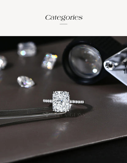 Bagues moissanite ATTAGEMS classiques taille radiant 4 carats en cuivre plaqué or avec halo caché, bague de fiançailles pour elle