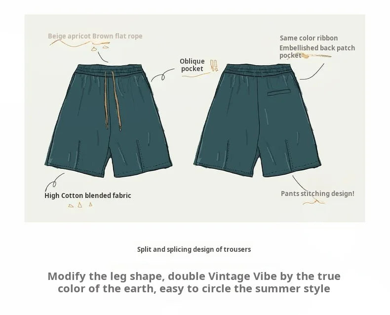 Vintage Khaki Straight Leg Shorts Men's Summer Casual Drawstring Waist Office Shorts Loose Fit Elastic Waist Bottom