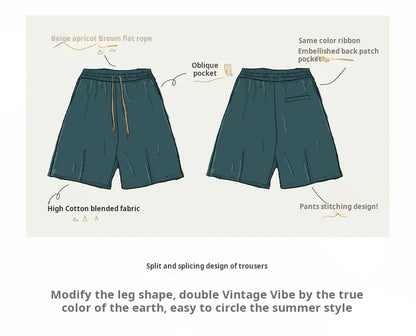 Vintage Khaki Straight Leg Shorts Men's Summer Casual Drawstring Waist Office Shorts Loose Fit Elastic Waist Bottom