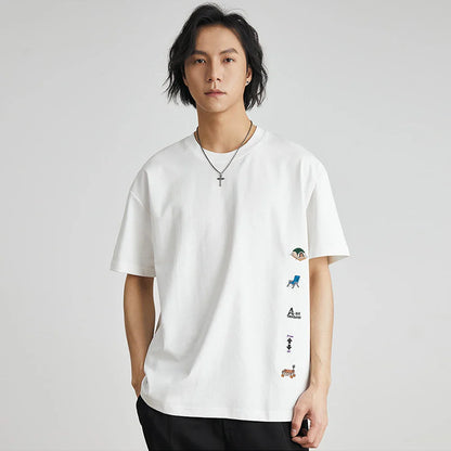 Men's American Retro Short-sleeved T-shirt Men's 2026 Summer New Loose Half-sleeved Embroidered Round Neck Bottoming Shirt
