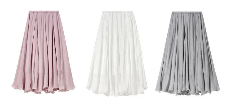 Women's Gray Elegant Skirt 2026 Summer Elastic Waist Sheen Flowy A Line Long Skirt for Woman Ladies Clothes 162QG4909