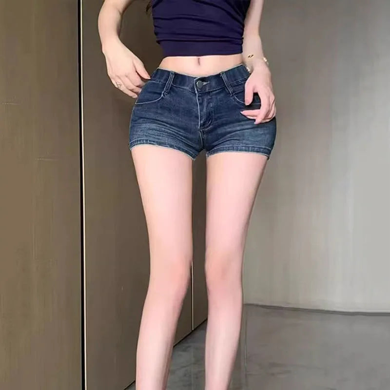 Women's Sexy Denim Shorts Summer Hot Low-Waisted Hip Lifting Elastic Jean Shorts Harajuku Y2K High Street Basic Short Pants