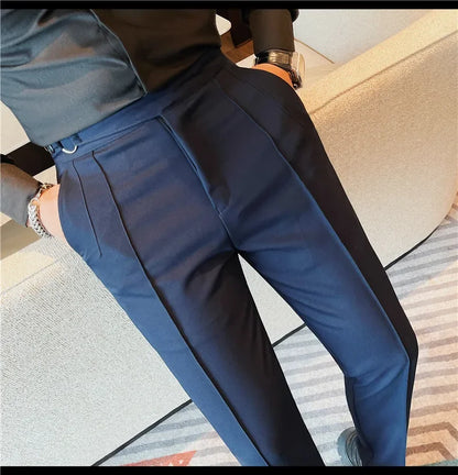 British Style Men's High Waist Casual Pants New Solid Color Naples Men Suit Pants Slim Fit Casual Business Formal Mens Trousers