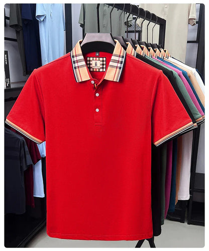 Fashion brand luxury short sleeve polo shirt men summer quality silky cotton breathable business casual striped collar T-shirt