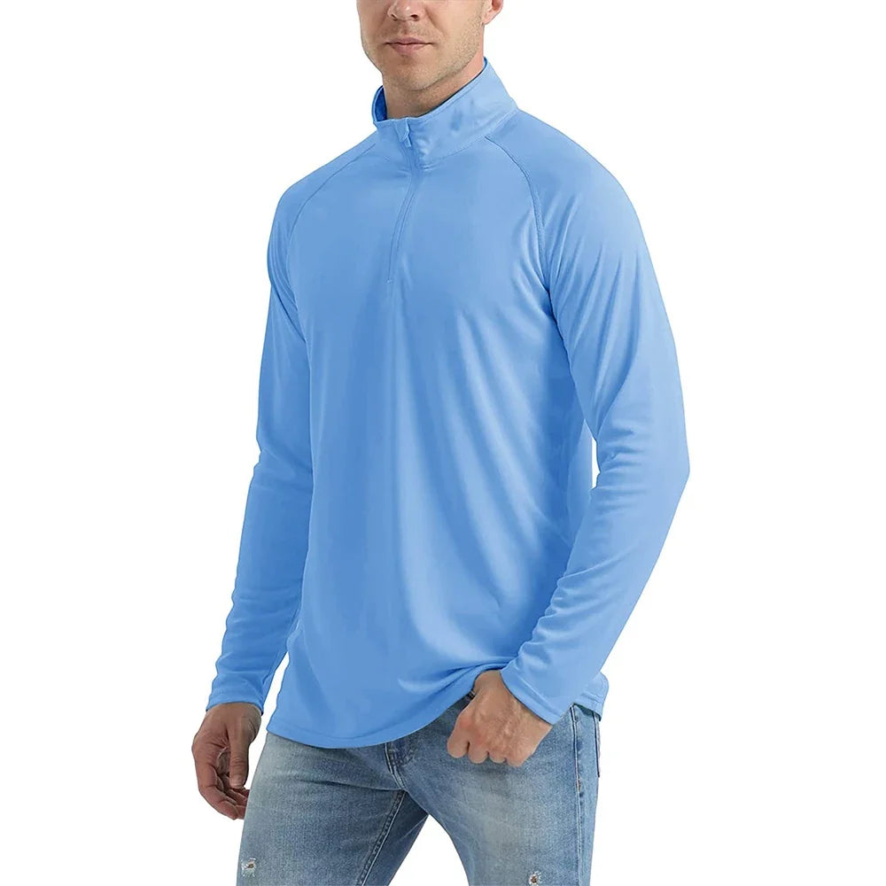 UPF 50+ Quick Dry T-Shirts Mens Long Sleeve UV Protection Shirt 1/4 Zip Running Tee Hiking Fishing Lightweight T Tops