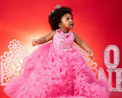 Luxury Red Ruffles Flower Girl Dresses Sequined Princess Customized Baby Girls First Birthday Party Pageant Dress For Wedding