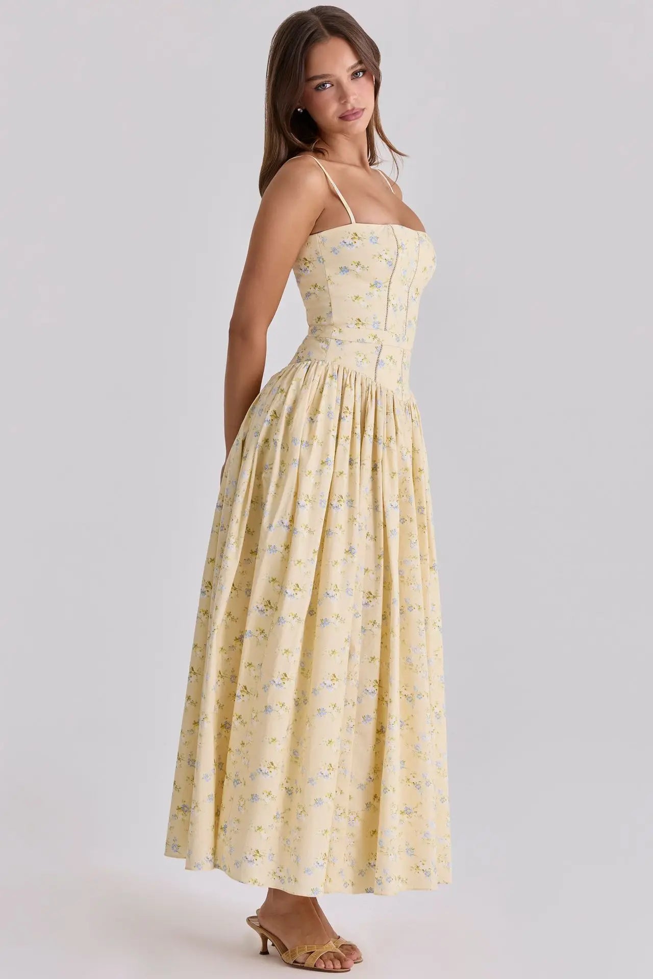 Summer Floral Print Spaghetti Strap Midi Dress Women Party Dress Elegant Vintage Holiday Beach Wear Dress