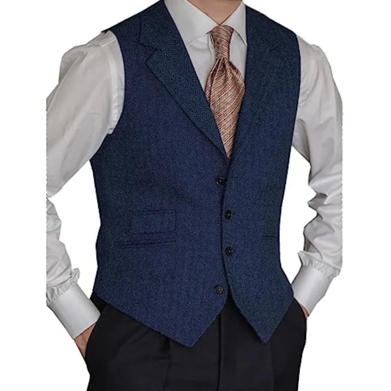 Men Vest Brown Classic Herringbone Pattern Suit Vest Notch Lapel Waistcoat Slim Formal For Wedding Groomsmen Banquet Men Suit