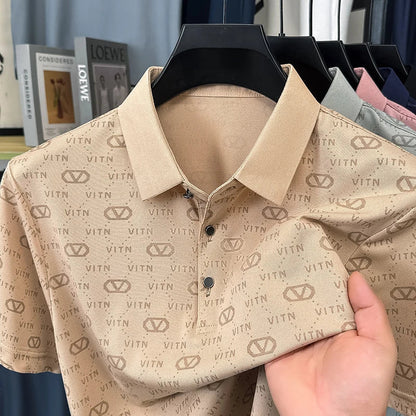 Luxury fashion brand trend printed short sleeve polo shirt men's summer new personality comfort breathable casual lapel T-shirt