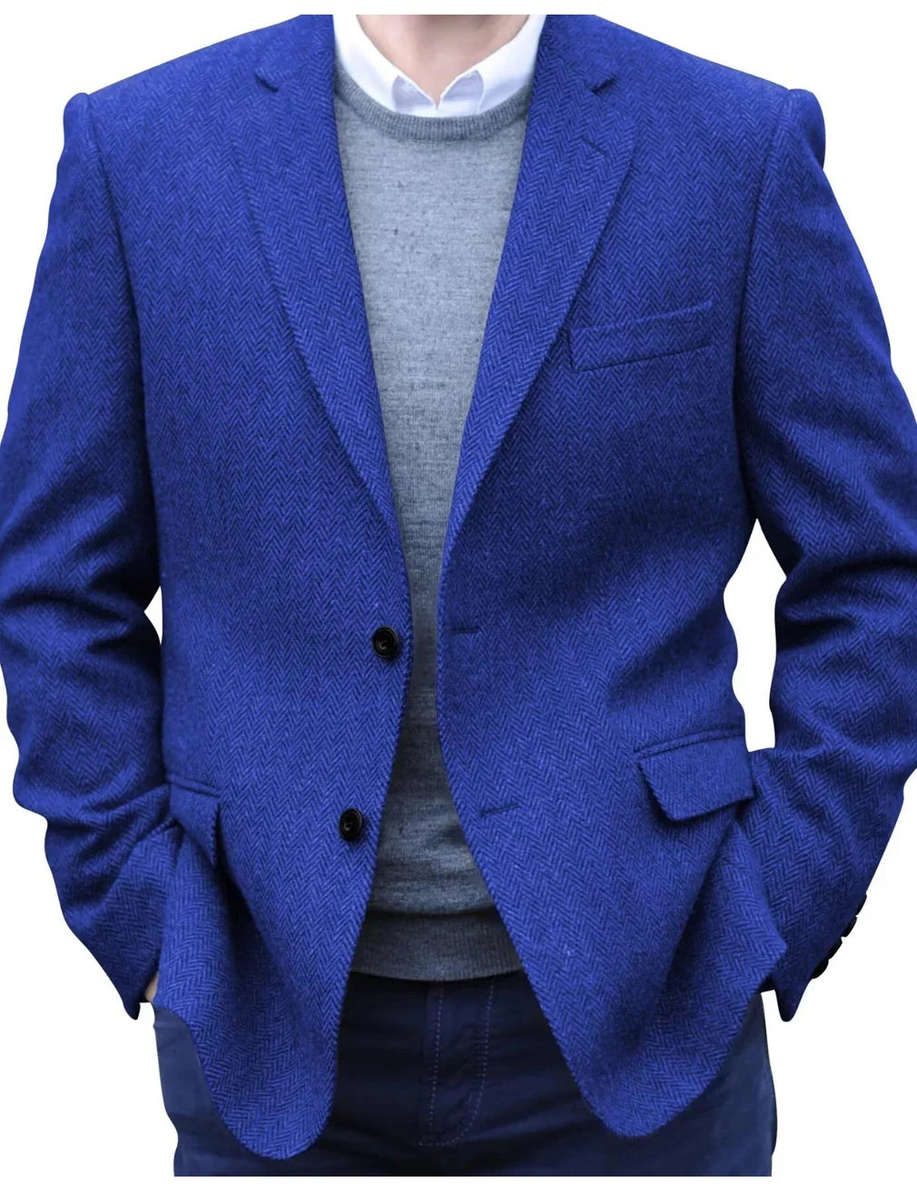 Premium Men's Suit Brown Blazer Prom Tuxedos Herringbone Tweed Single Breasted Formal Bussiness Jacket for Wedding（Only Coat）