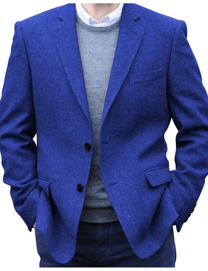 Premium Men's Suit Brown Blazer Prom Tuxedos Herringbone Tweed Single Breasted Formal Bussiness Jacket for Wedding（Only Coat）