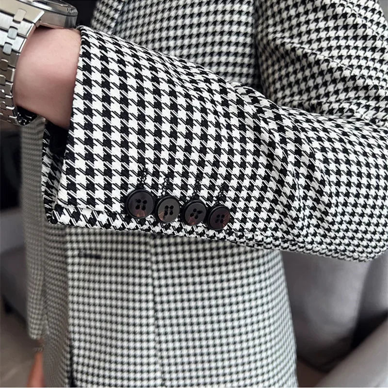 2025 Spring Men's Plaid Suit Jacket Korean Luxury Business Slim Fit Social Suit Jacket Formal Social Party Wedding Prom Tuxedo