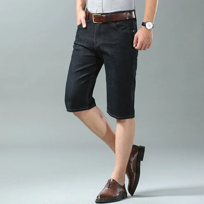 New Summer Men's Denim Shorts Fashion Light Color Casual Loose Multi-pocket Straight Five-minute Pants Elastic Knee Shorts